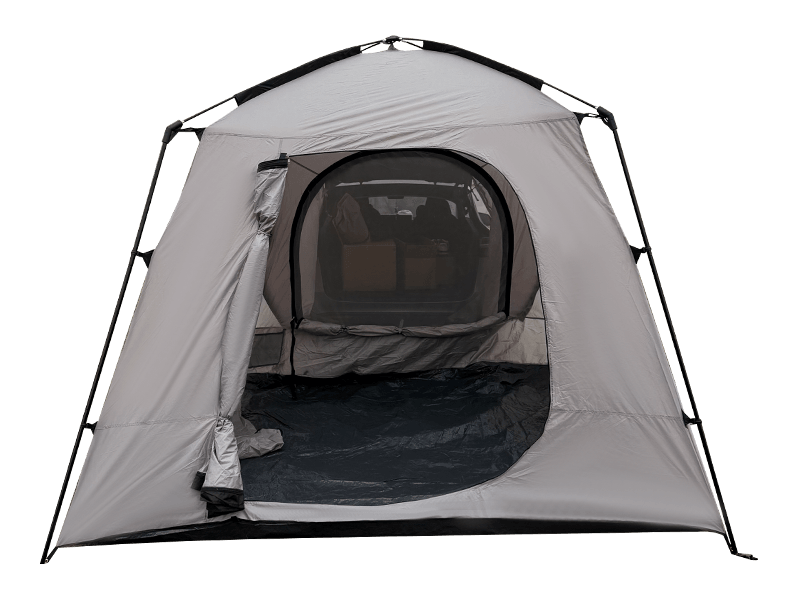 Barraca de acampamento ao ar livre de camada dupla que se conecta à parte traseira de um veículo Barraca de acampamento ao ar livre de camada dupla que se conecta à parte traseira de um veículo
