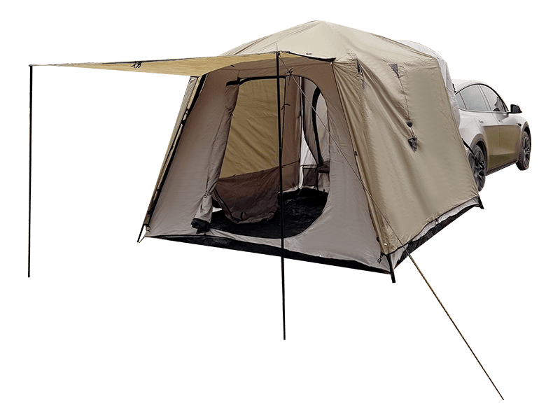 Barraca de acampamento ao ar livre de camada dupla que se conecta à parte traseira de um veículo Barraca de acampamento ao ar livre de camada dupla que se conecta à parte traseira de um veículo