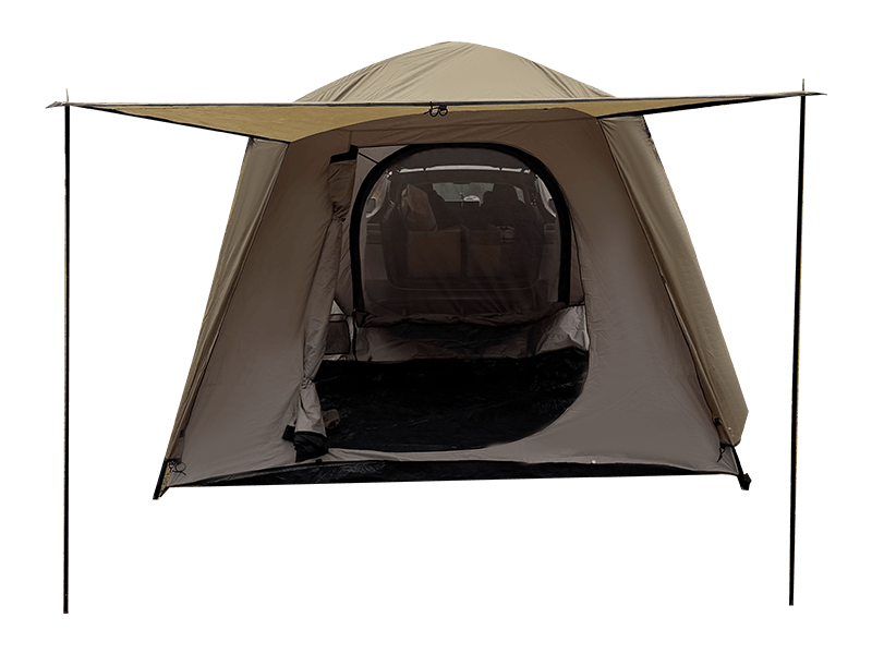 Barraca de acampamento ao ar livre de camada dupla que se conecta à parte traseira de um veículo Barraca de acampamento ao ar livre de camada dupla que se conecta à parte traseira de um veículo