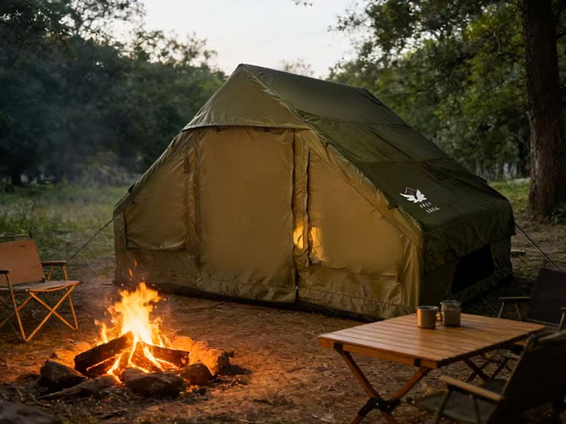 Barraca de acampamento inflável verde militar de tamanho pequeno